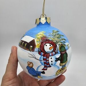 Vintage Hand Painted 4" Diameter Blown Glass Christmas Ornament 2005 Snowman